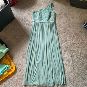David’s Bridal Dusty Sage Lace One Shoulder Bridesmaid Dress